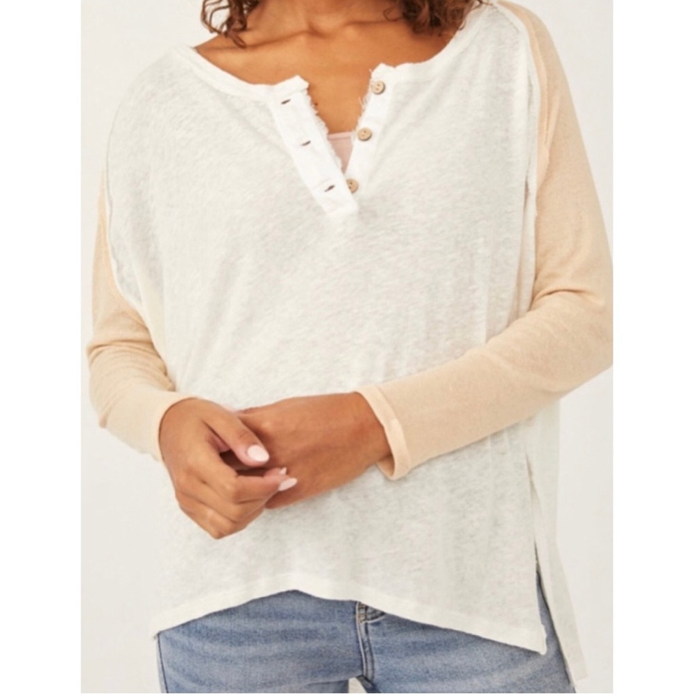 Free People Colorblock Sheer Button Grand Slam Henley